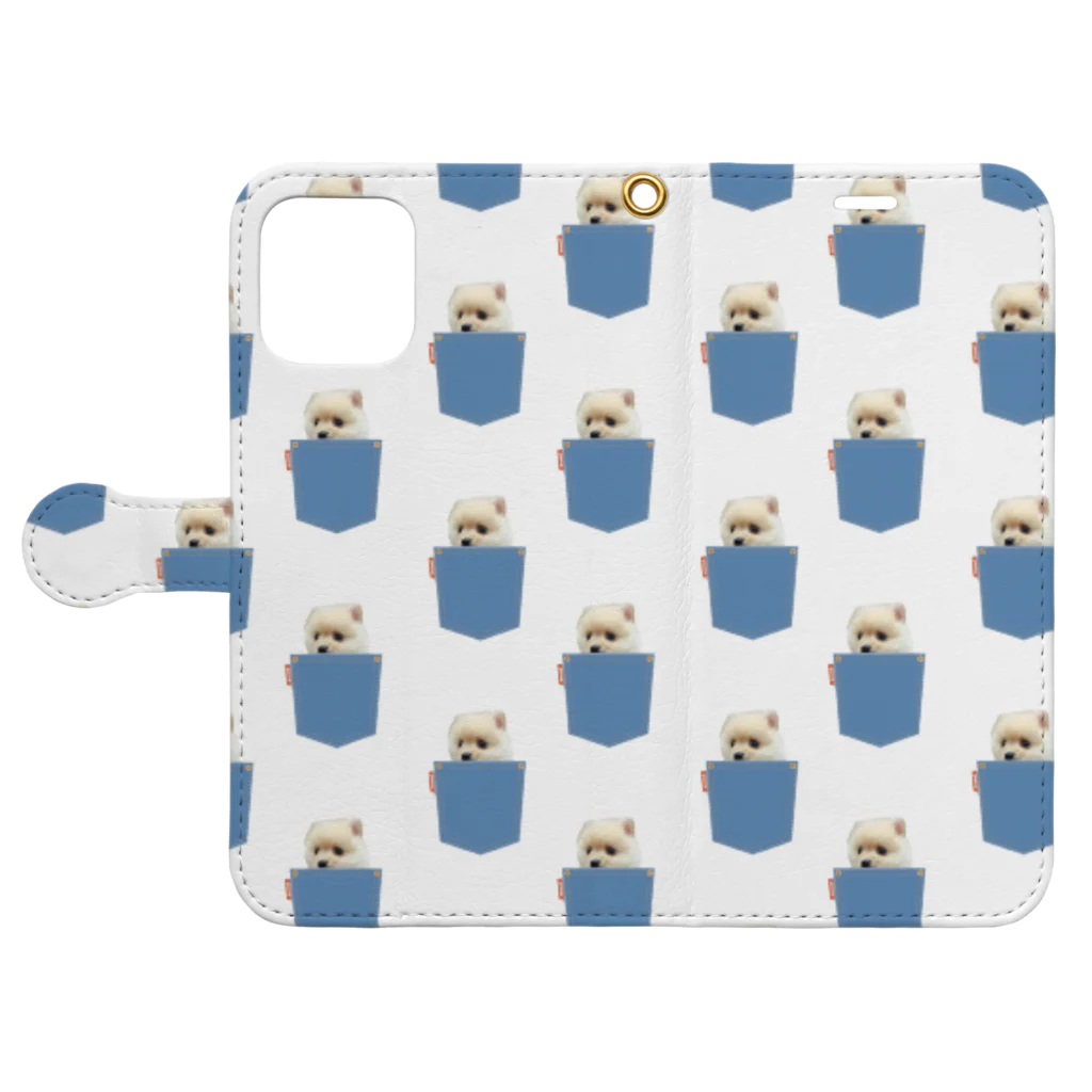 ポメラニアンのポメくんのポメラニアンのポメくん Book-Style Smartphone Case:Opened (outside)