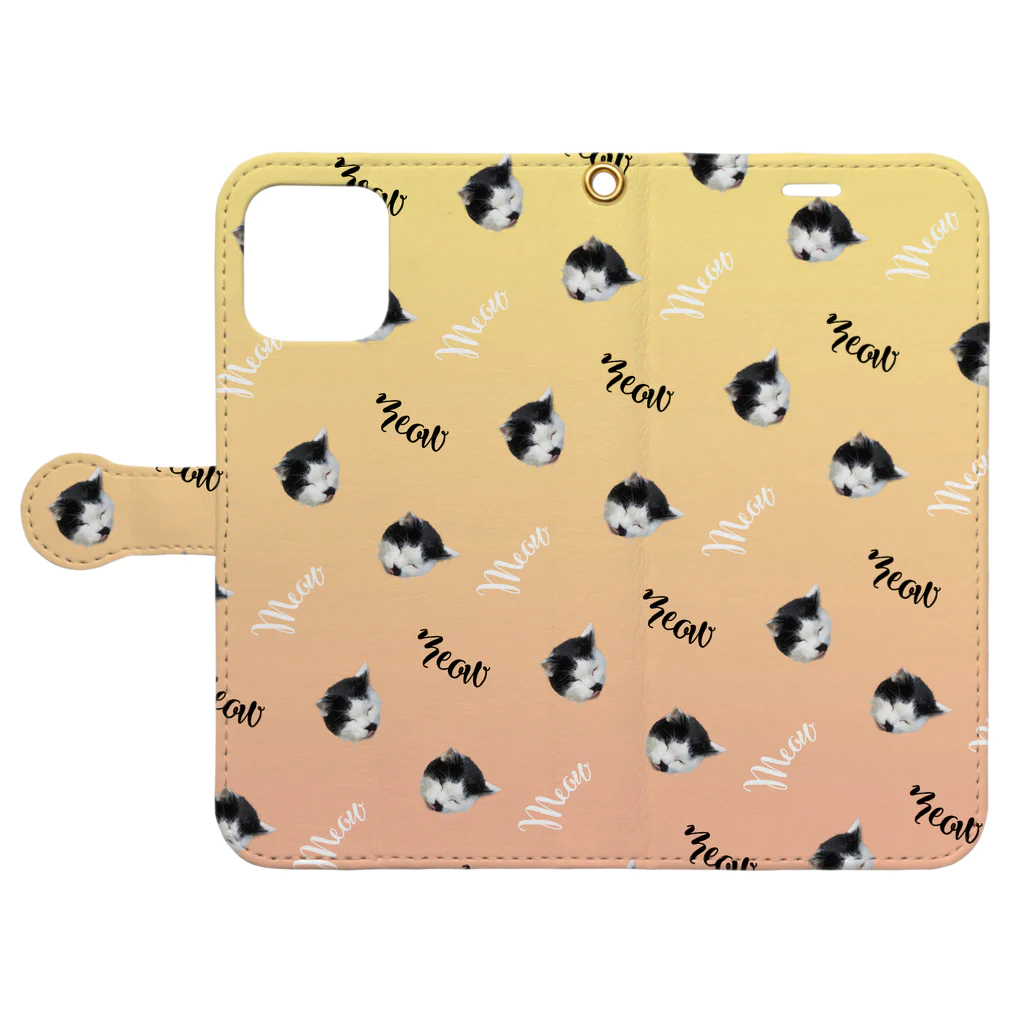 まるいねこのmeow ～白黒猫～ Book-Style Smartphone Case:Opened (outside)