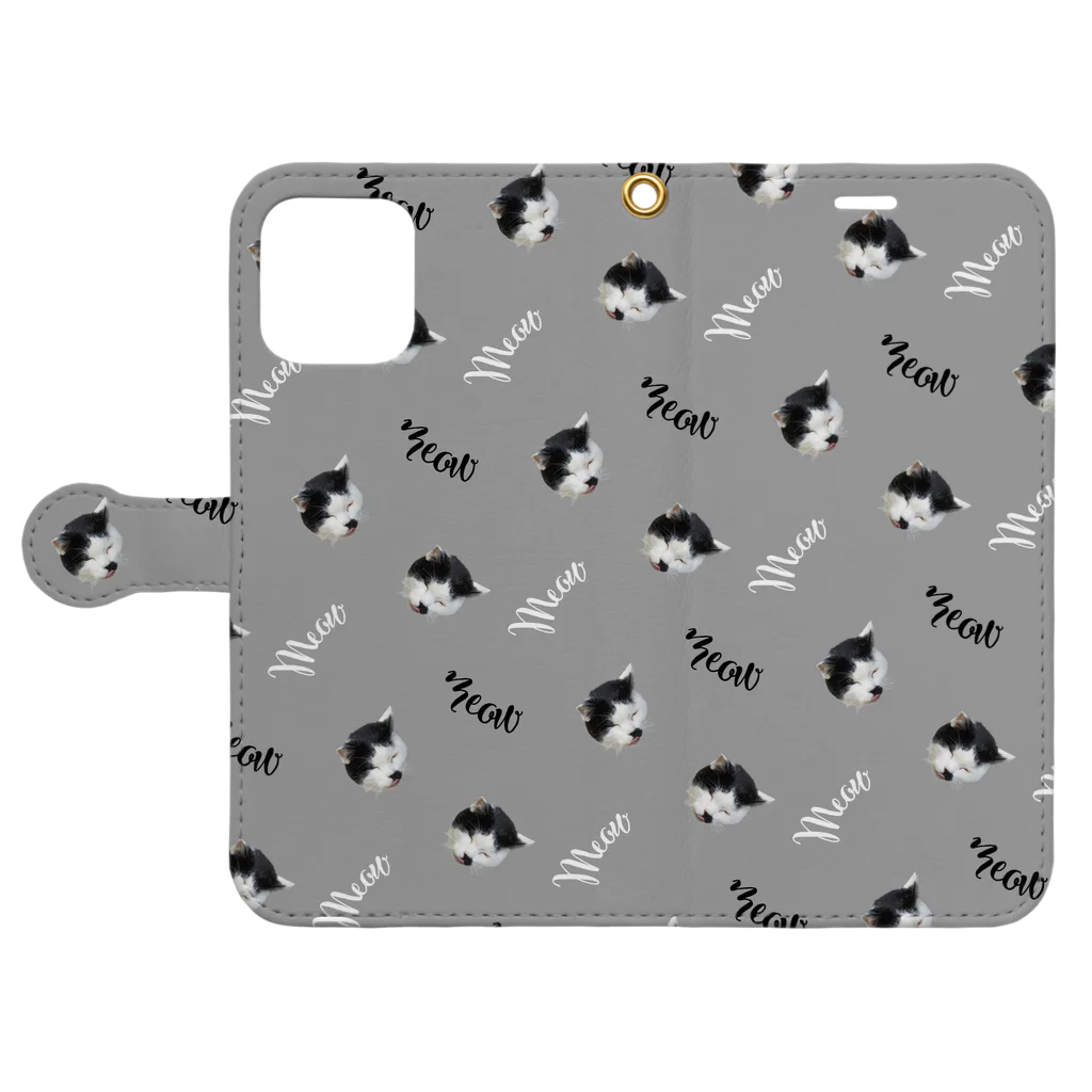 まるいねこのmeow ～白黒猫～ Book-Style Smartphone Case:Opened (outside)