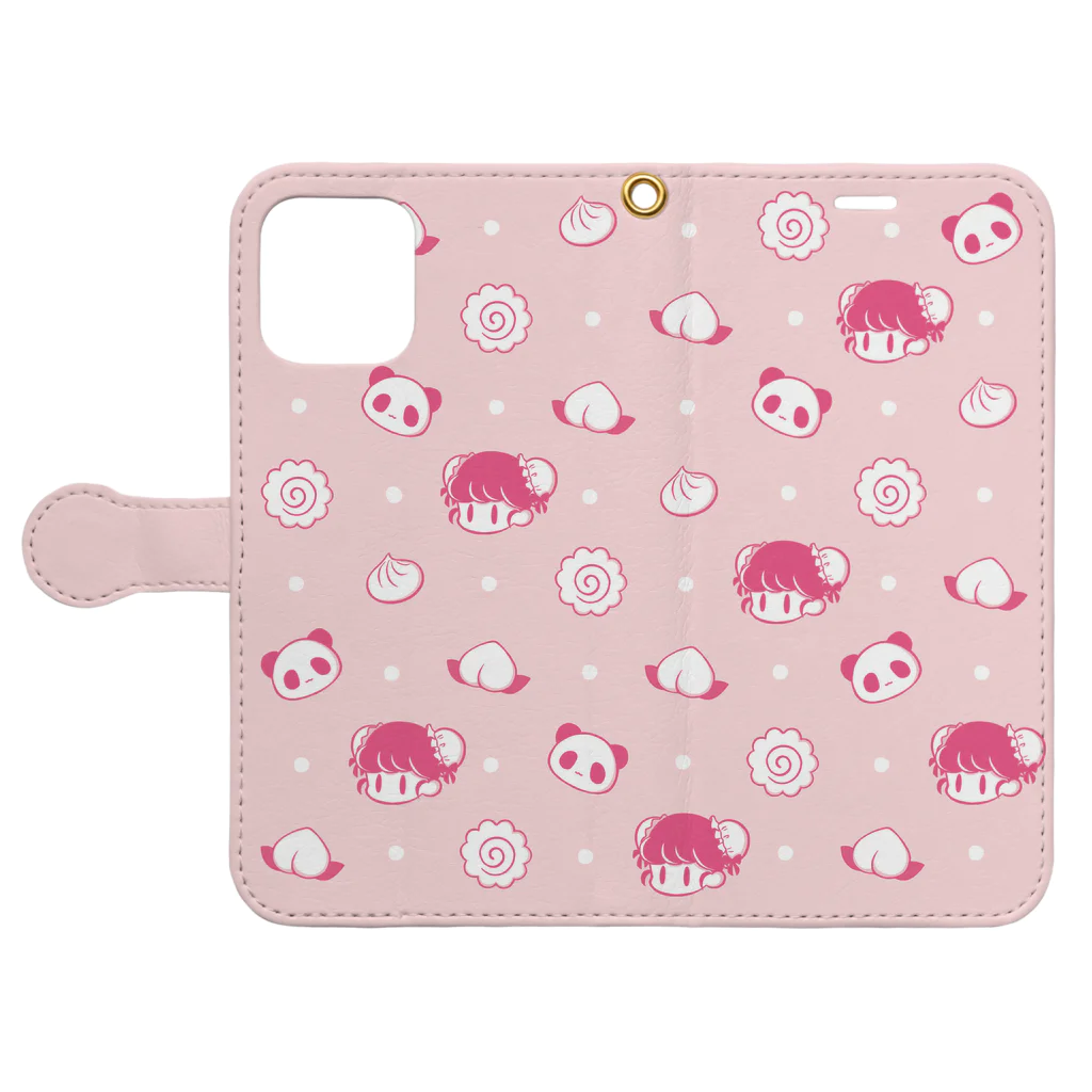 nanamiのパンダとお団子ガール（Pink） Book-Style Smartphone Case:Opened (outside)