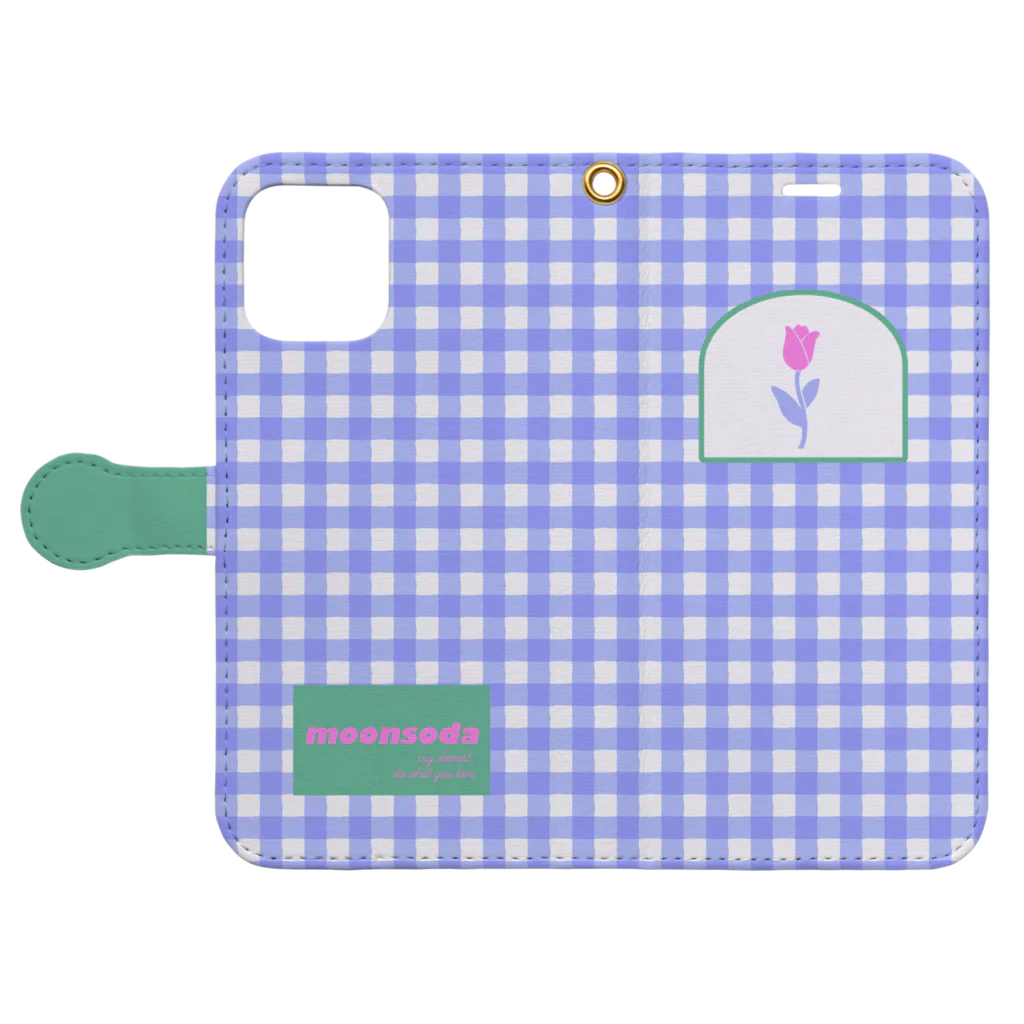 moonsodaのtulip×check Book-Style Smartphone Case:Opened (outside)