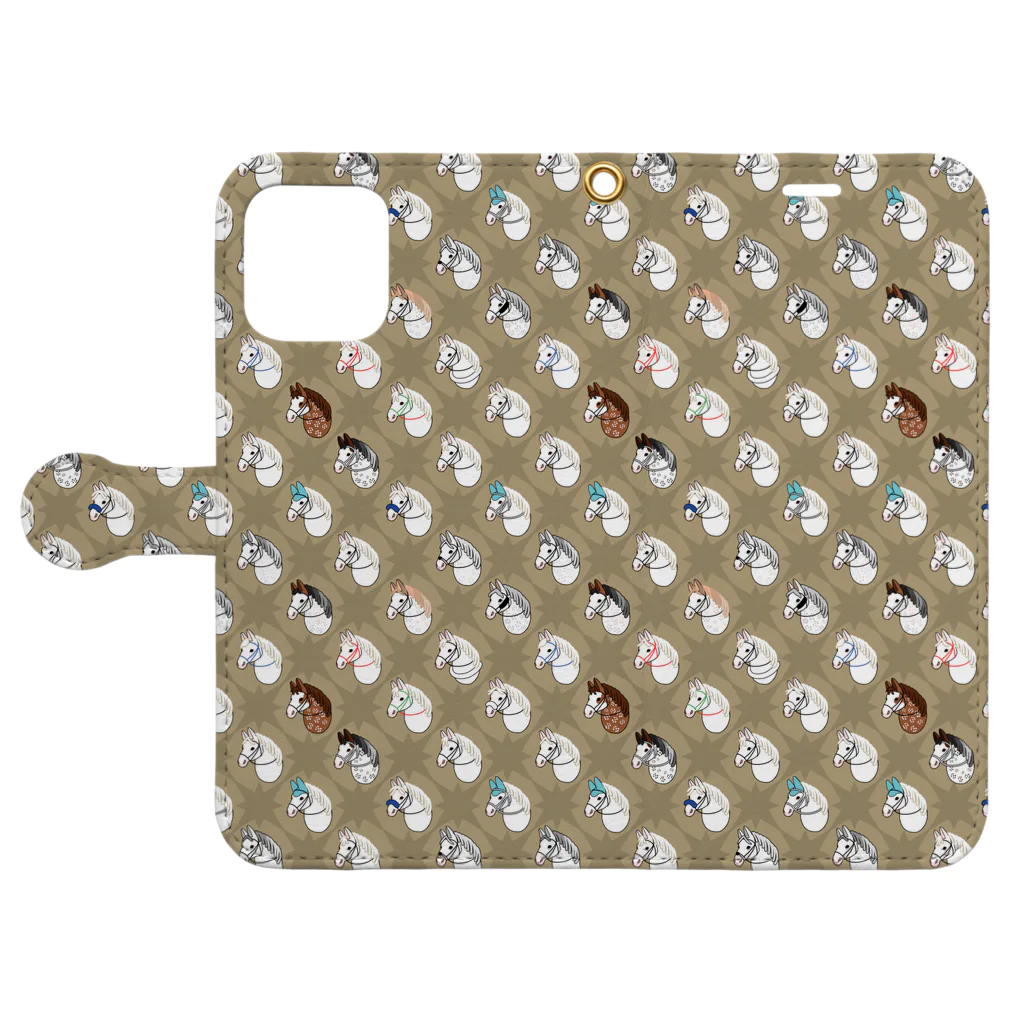 mint julepの華麗なる白毛馬の一族（ウッドチップ） Book-Style Smartphone Case:Opened (outside)