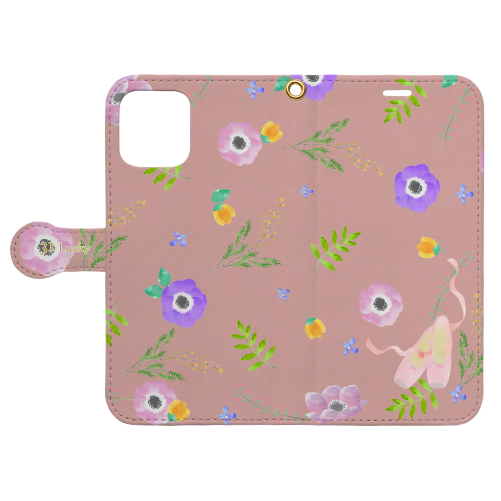 バレエシルエット ballet*pointe_pon*の花柄バレエ３１Lucky(pink) Book-Style Smartphone Case:Opened (outside)