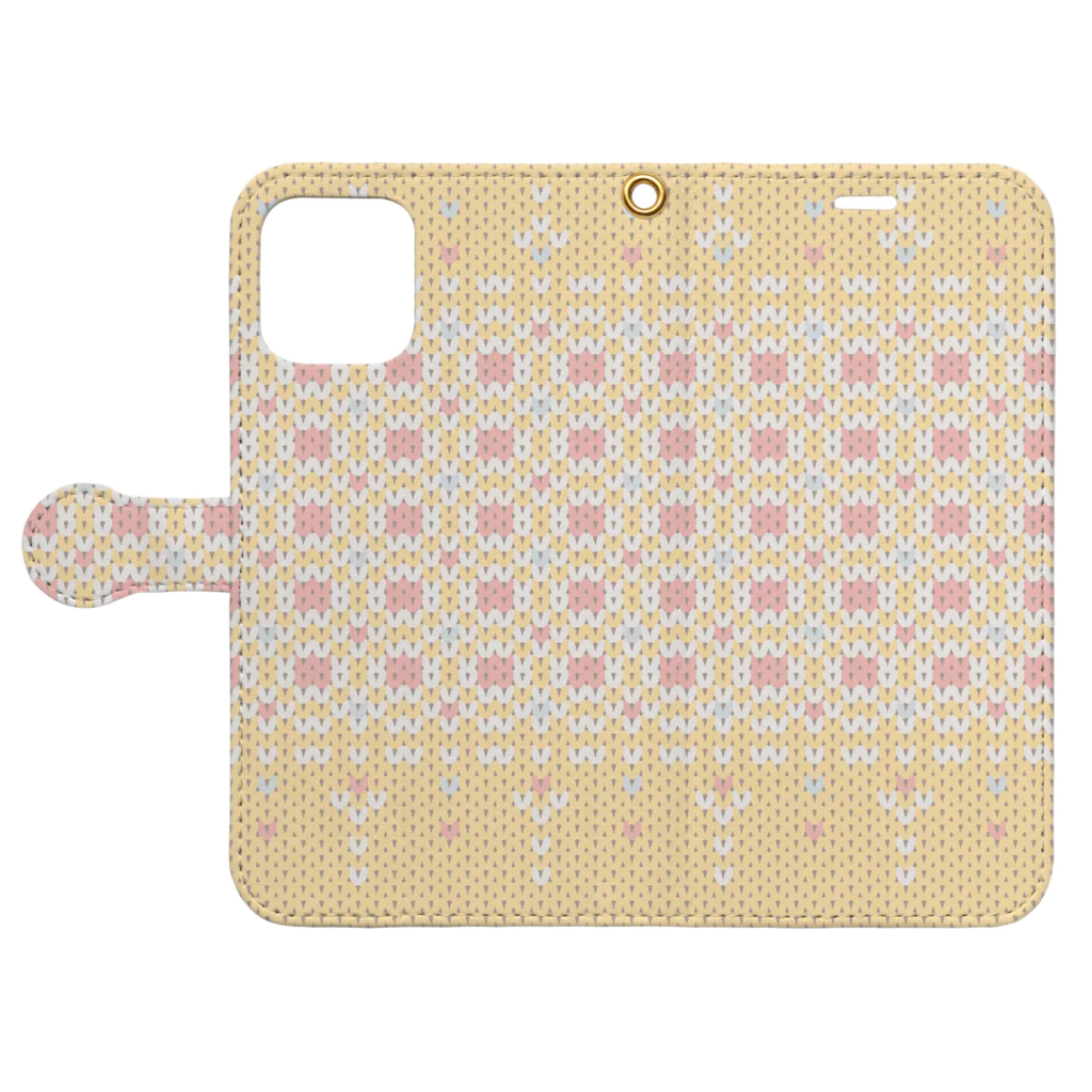 イラスト MONYAAT のDZ102 編み物風ドットイラスト*おはなばたけ Book-Style Smartphone Case:Opened (outside)