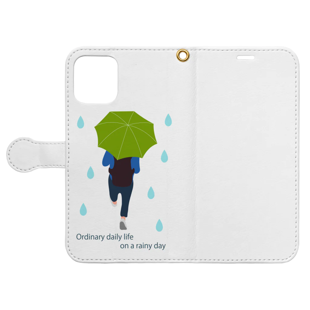 キッズモード某の平凡な雨の日　（グリーンVr） Book-Style Smartphone Case:Opened (outside)