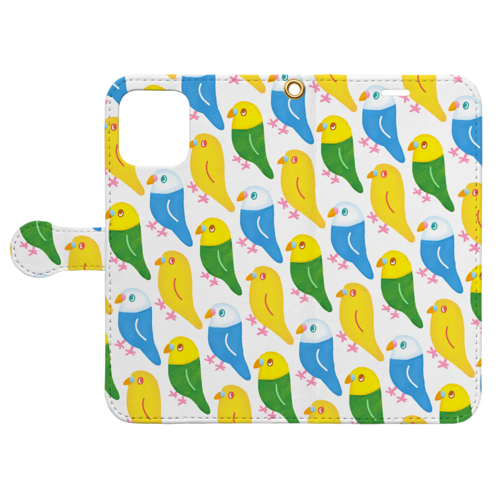 鳥さんインコさんダイスキ商店のカラフルセキセイ Book-Style Smartphone Case:Opened (outside)