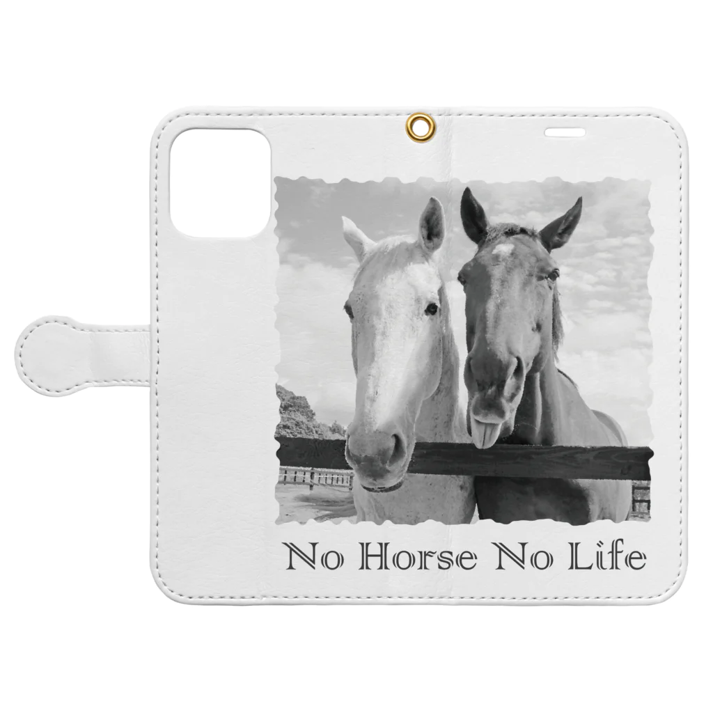 SHOP HAPPY HORSES（馬グッズ）のスピプー（モノクロ） Book-Style Smartphone Case:Opened (outside)