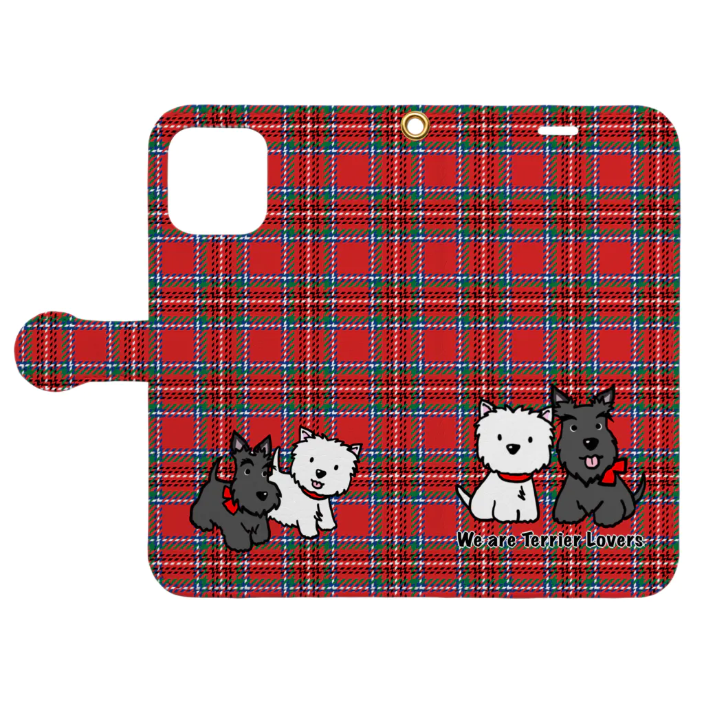 Kizplanning 「Sylph&Devil's」のしろいぬルッチー&くろいぬリア【タータン】レッド Book-Style Smartphone Case:Opened (outside)