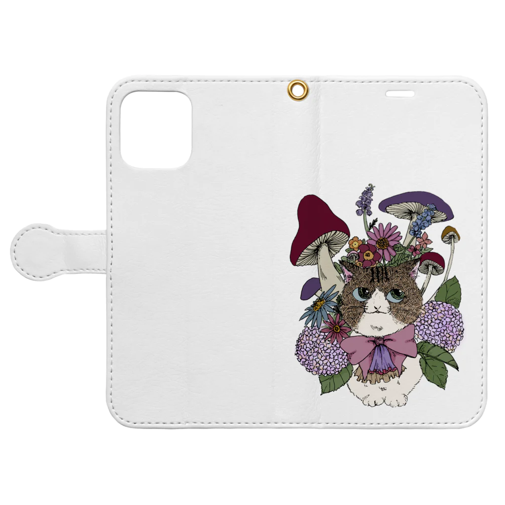 黒豆念珠會のきのこねこ Book-Style Smartphone Case:Opened (outside)