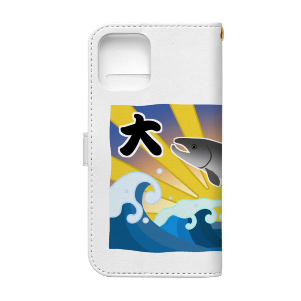 脂身通信Ｚの【背面プリント】大漁旗♪サケ♪220909 Book-Style Smartphone Case :back