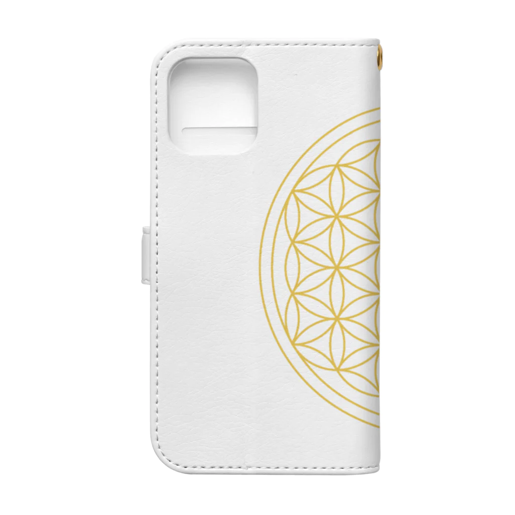 フラワーオブライフ（神聖幾何学）専門店のフラワーオブライフ（gold） Book-Style Smartphone Case :back
