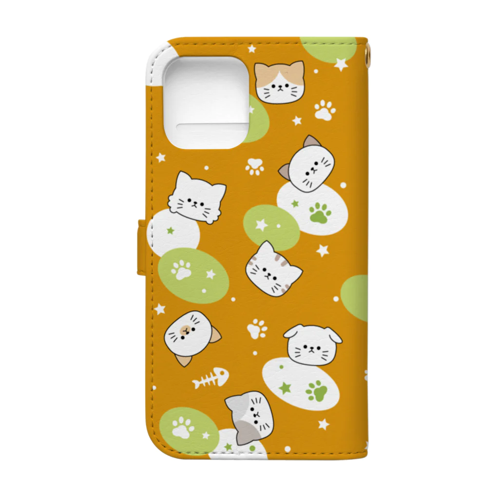 もにゃのいろんなにゃんこ(オレンジ) Book-Style Smartphone Case :back