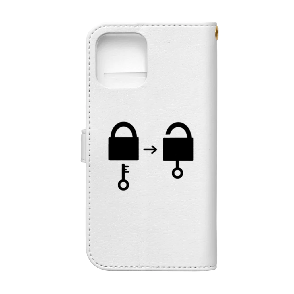 謎はないけど謎解き好きのお店のアンロック（黒イラスト大） Book-Style Smartphone Case :back