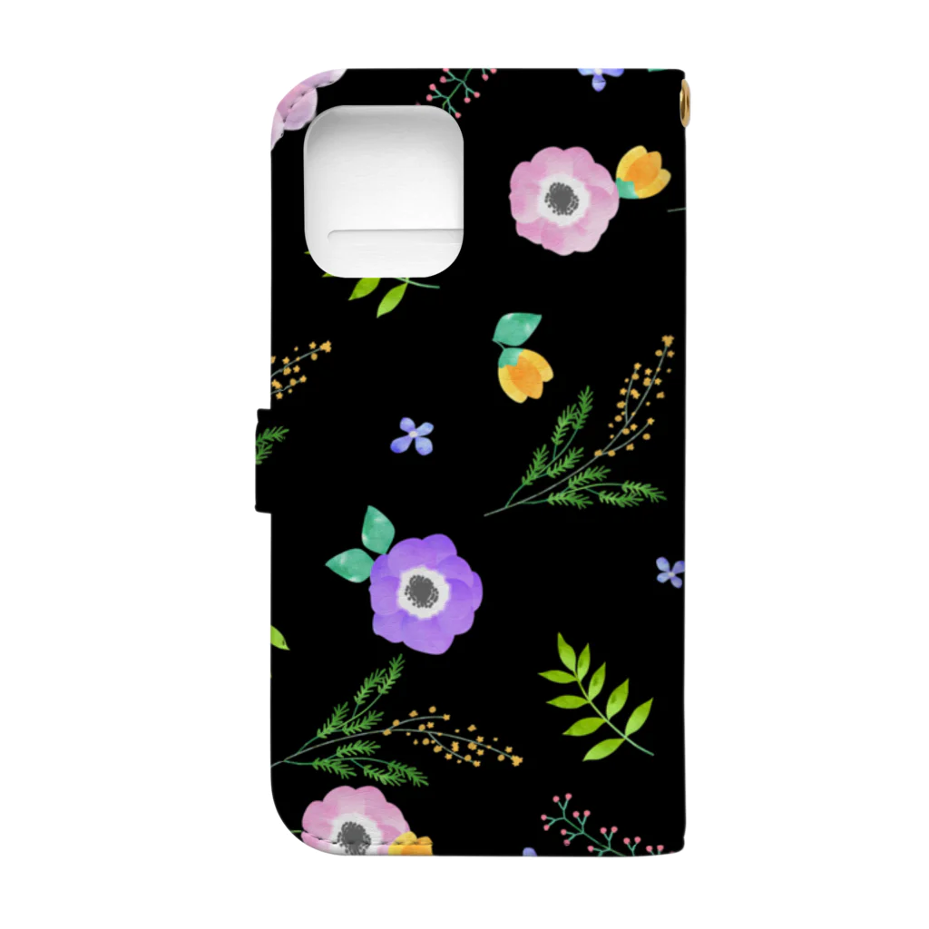 バレエシルエット ballet*pointe_pon*の花柄バレエ３１Lucky(black) 手帳型スマホケースの裏面