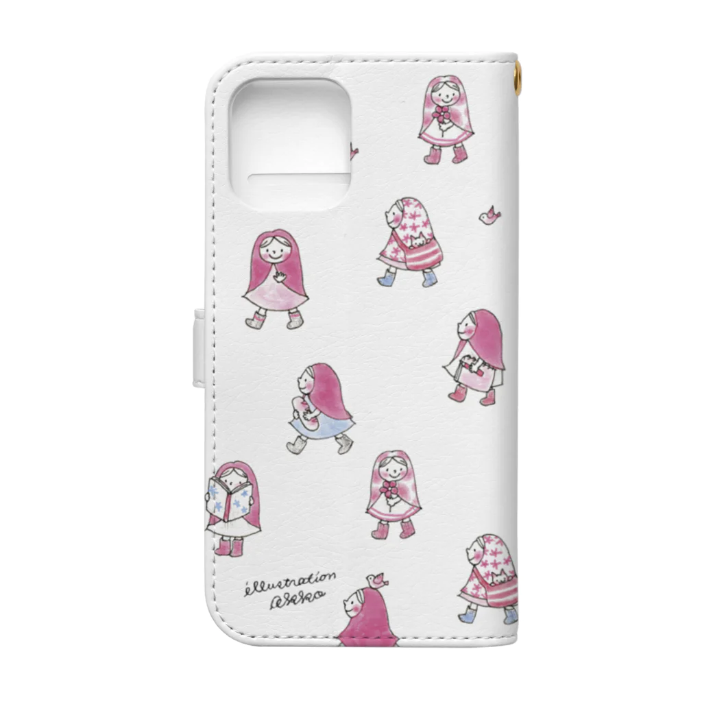 illustration akko shopのお散歩ずきんPink 手帳型スマホケースの裏面