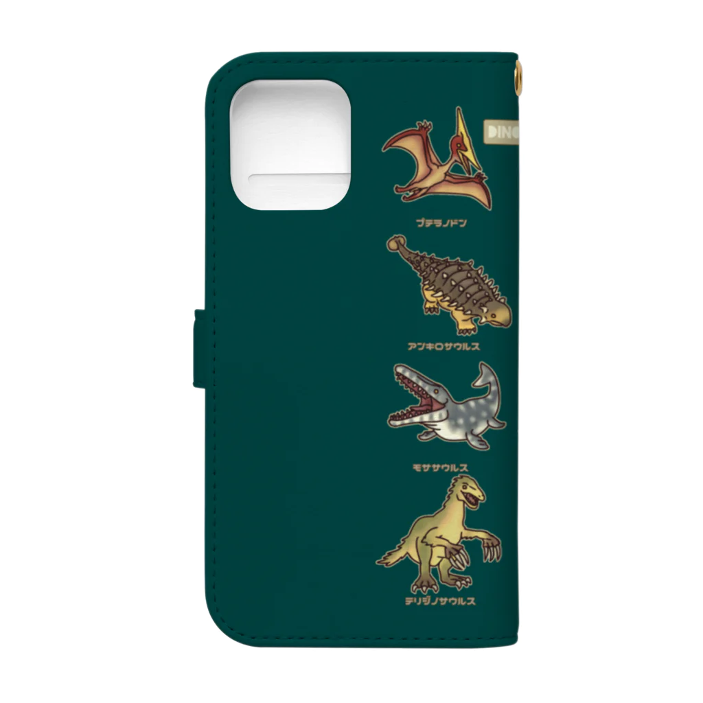 すとろべりーガムFactoryの恐竜図鑑 手帳型スマホケース (濃いグリーン) Book-Style Smartphone Case :back