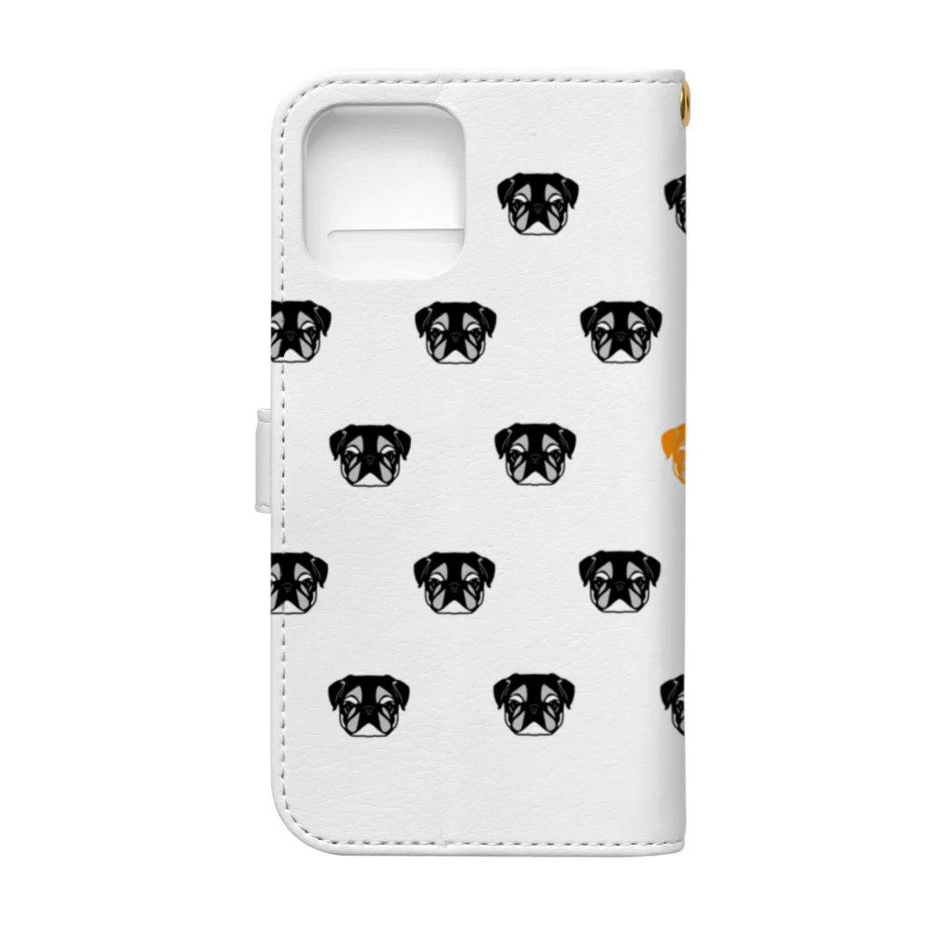 PugPug_SHOの黒パグ_ドットパターンver. Book-Style Smartphone Case :back