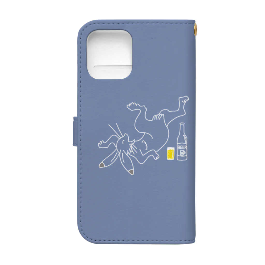 ビールとアート TM-3 Designの名画 × BEER（鳥獣戯画）白線画-ブルーグレー Book-Style Smartphone Case :back