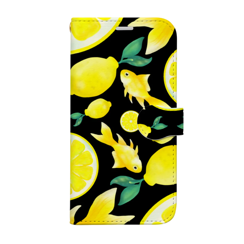 Kelfoy.の檸檬と金魚_黒 Book-Style Smartphone Case