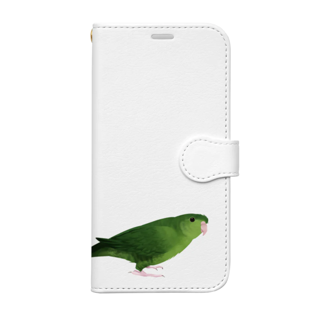 まめるりはことりのサザナミインコ　グリーン【まめるりはことり】 Book-Style Smartphone Case