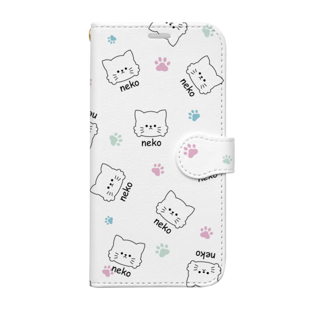 もにゃのneko(カラフル) 手帳型スマホケース