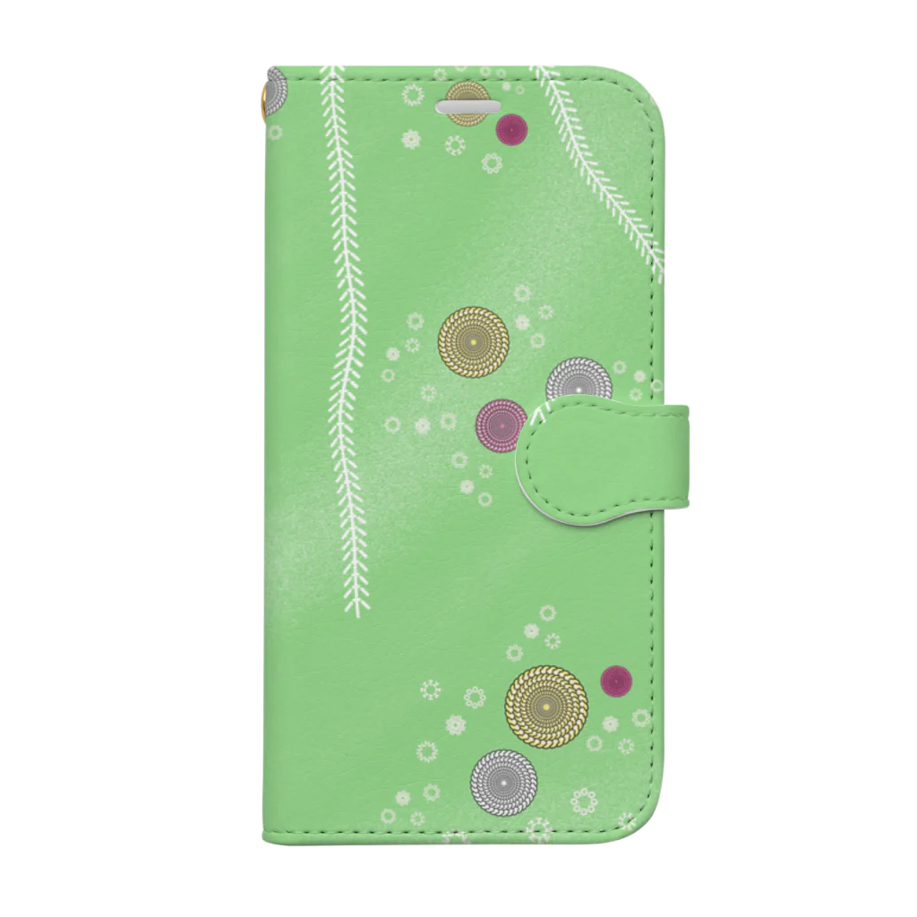 謎はないけど謎解き好きのお店の謎柄の和風グッズA（若緑） / Japanese style goods A inspired by escape room (Light green) Book-Style Smartphone Case