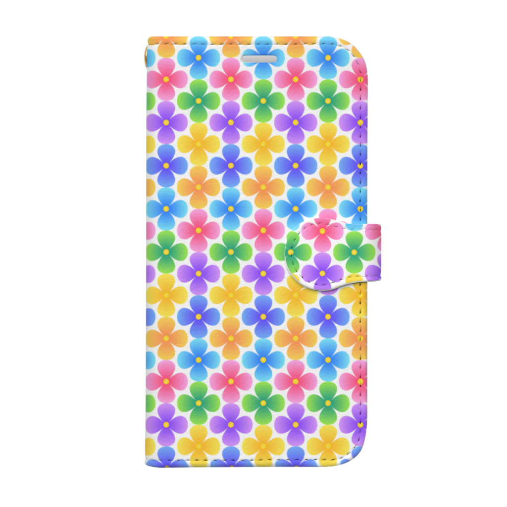 あきいろの虹色花柄 Book-Style Smartphone Case