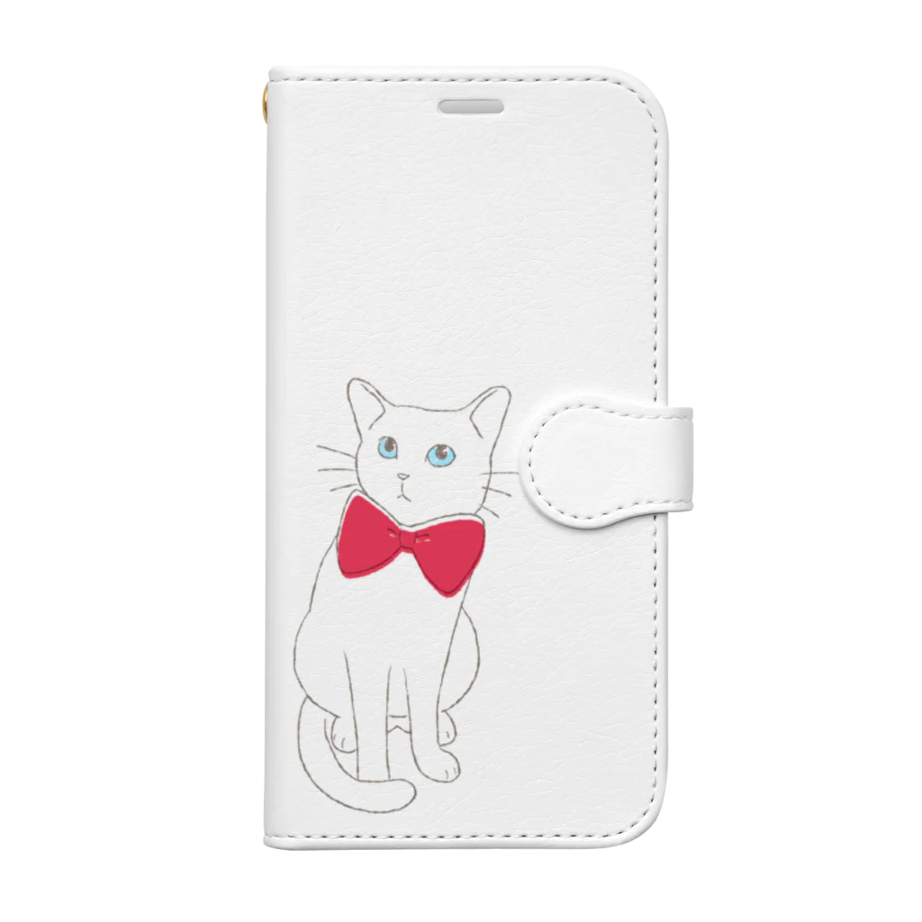 おとんの赤い蝶ネクタイのねこ（青目） 手帳型スマホケース