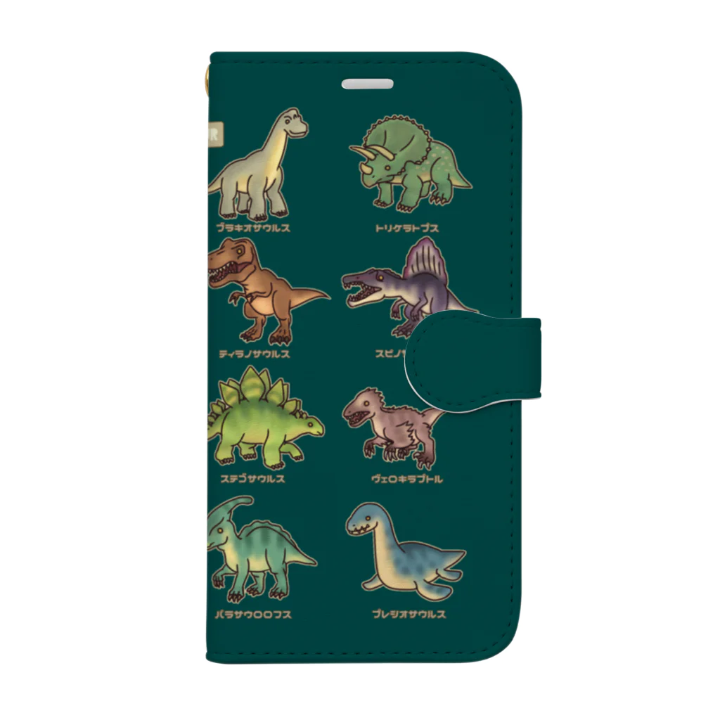 すとろべりーガムFactoryの恐竜図鑑 手帳型スマホケース (濃いグリーン) Book-Style Smartphone Case