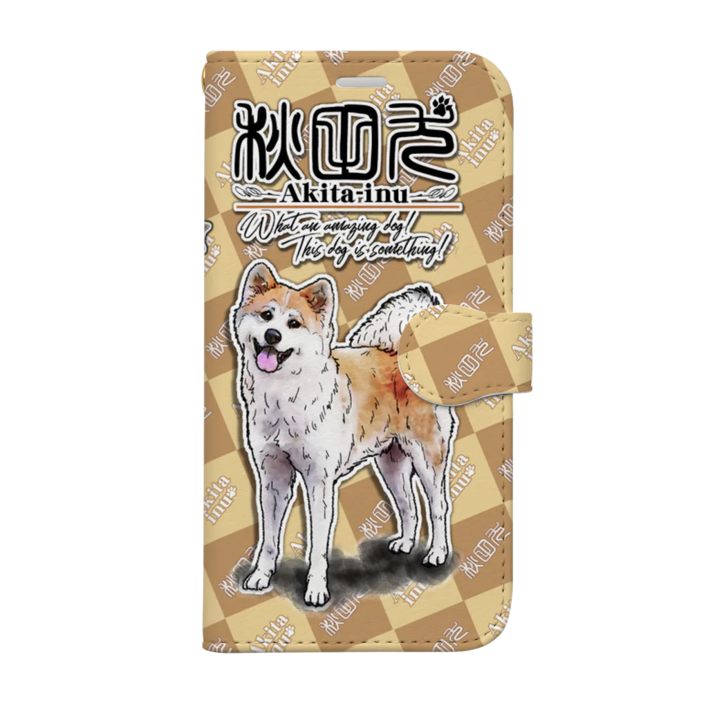 オリジナル工房プリントンのiPhone 秋田犬手帳型イラストケース 다이어리형 폰케이스