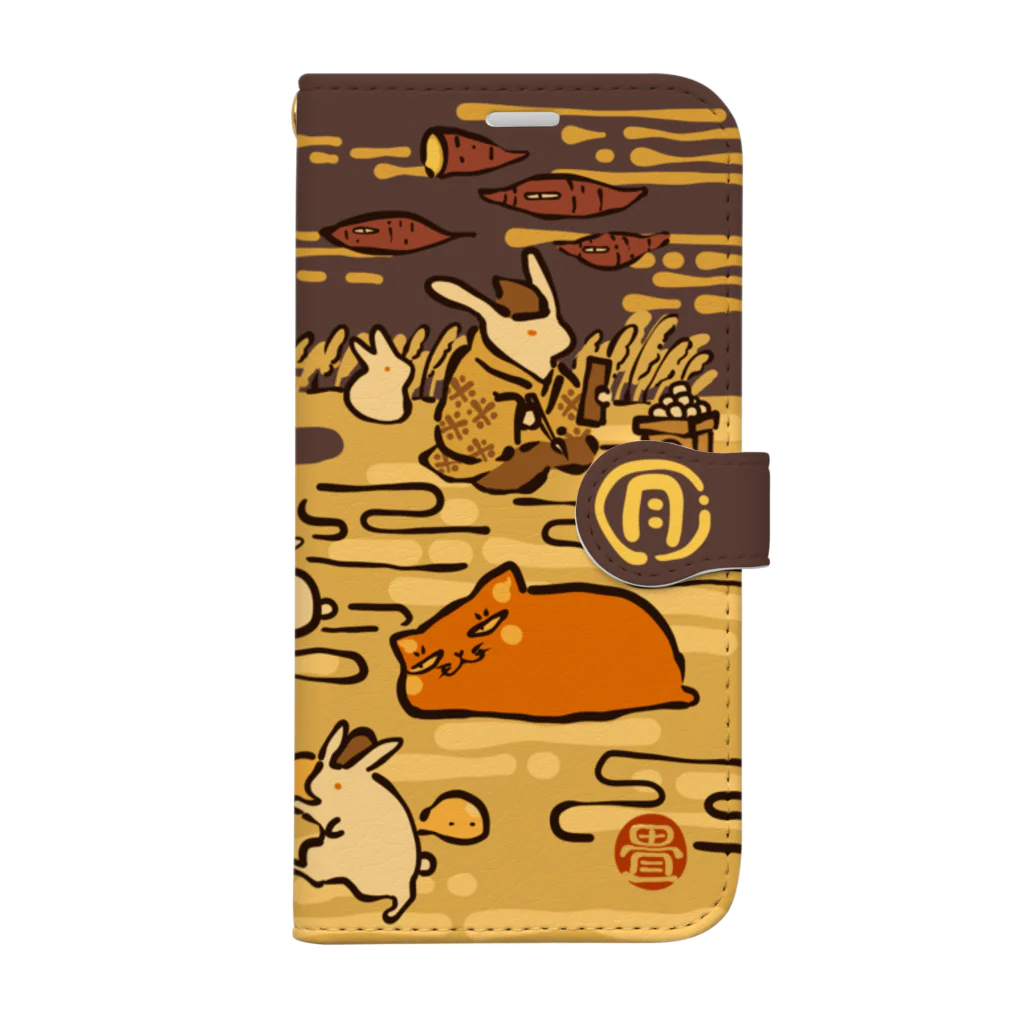 花日和 畳の赤ねこ月と兎 Book-Style Smartphone Case