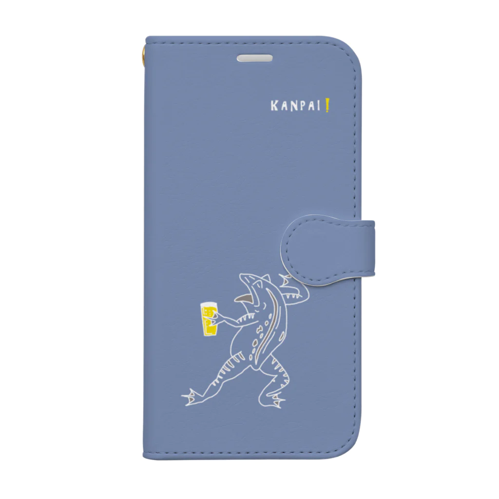 ビールとアート TM-3 Designの名画 × BEER（鳥獣戯画）白線画-ブルーグレー Book-Style Smartphone Case