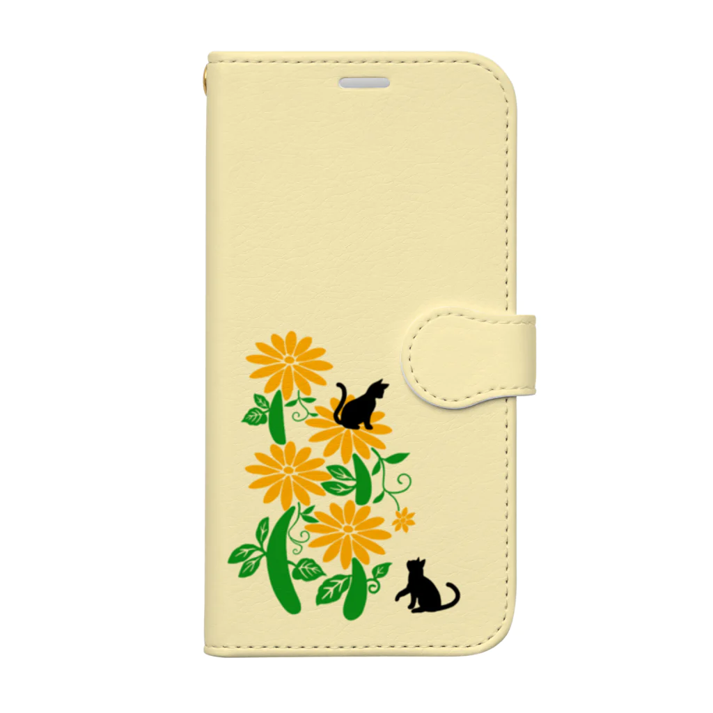 MegSan's free design🌷のフラワーキャットタワーyellow 手帳型スマホケース