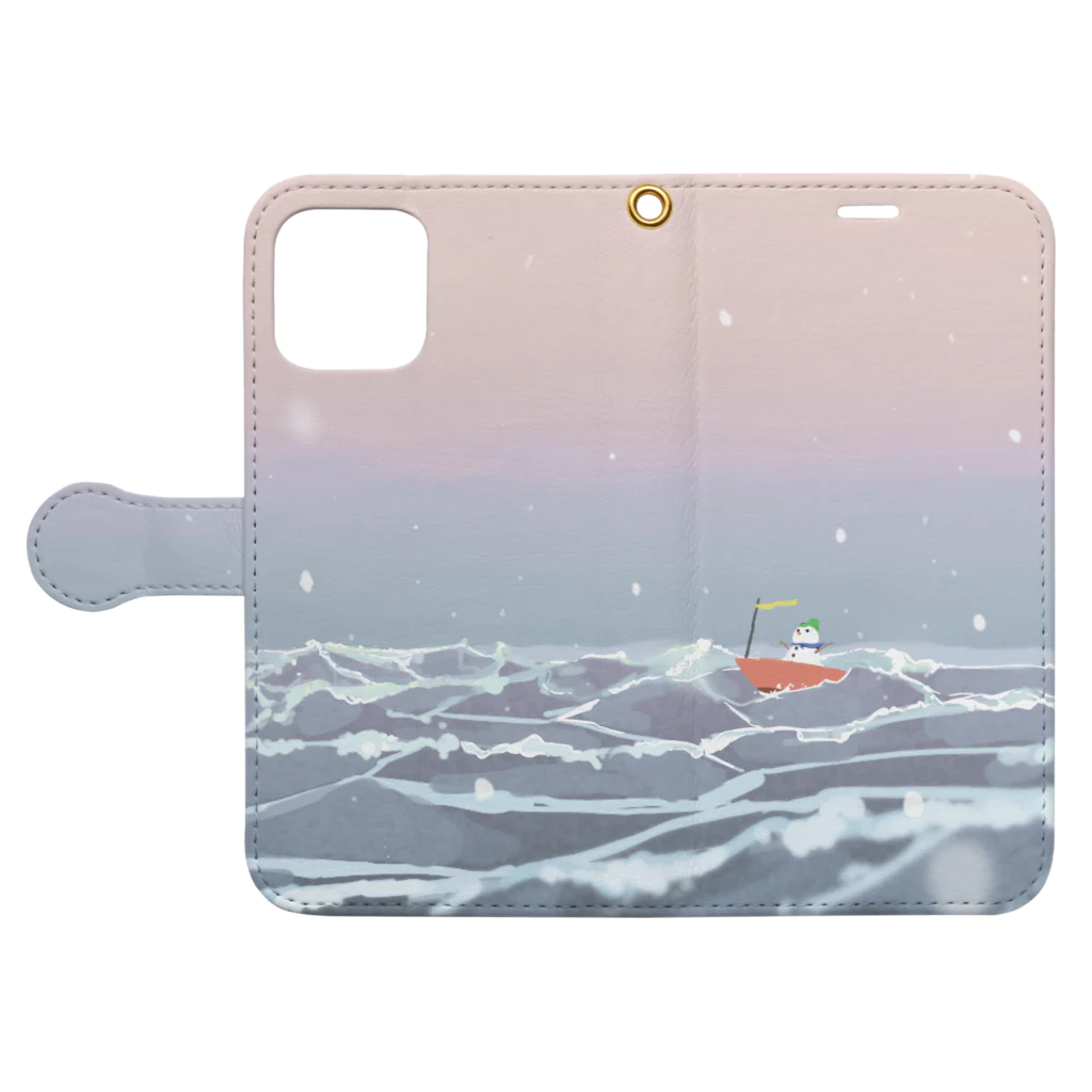 ぐらがな店の大海原へ雪だるま Book-Style Smartphone Case:Opened (outside)