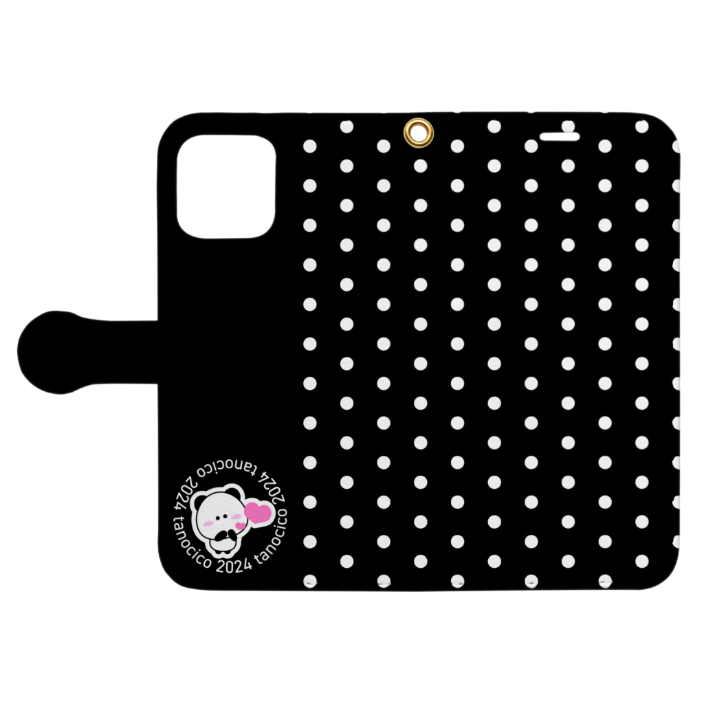 tanocicoのずっとラブかわいいぱんだ：黒ドット Book-Style Smartphone Case:Opened (outside)