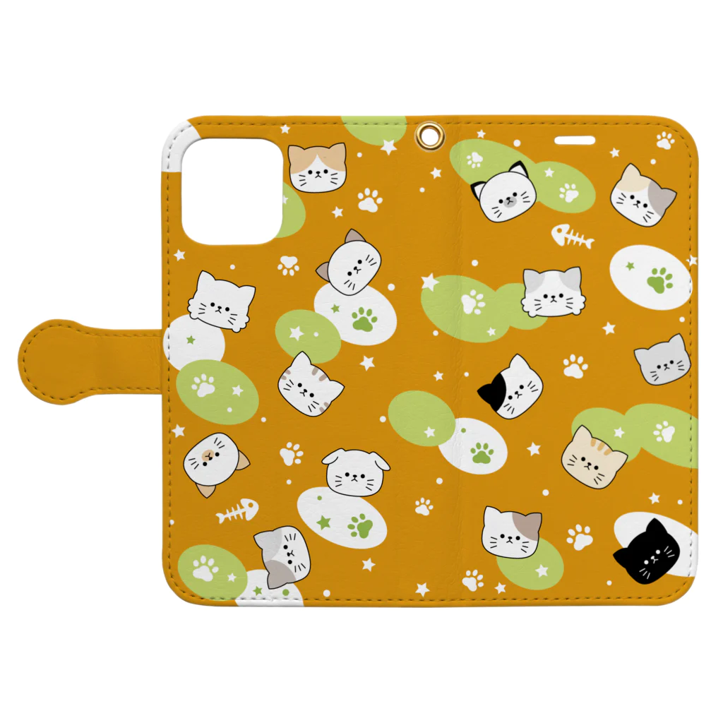 もにゃのいろんなにゃんこ(オレンジ) Book-Style Smartphone Case:Opened (outside)