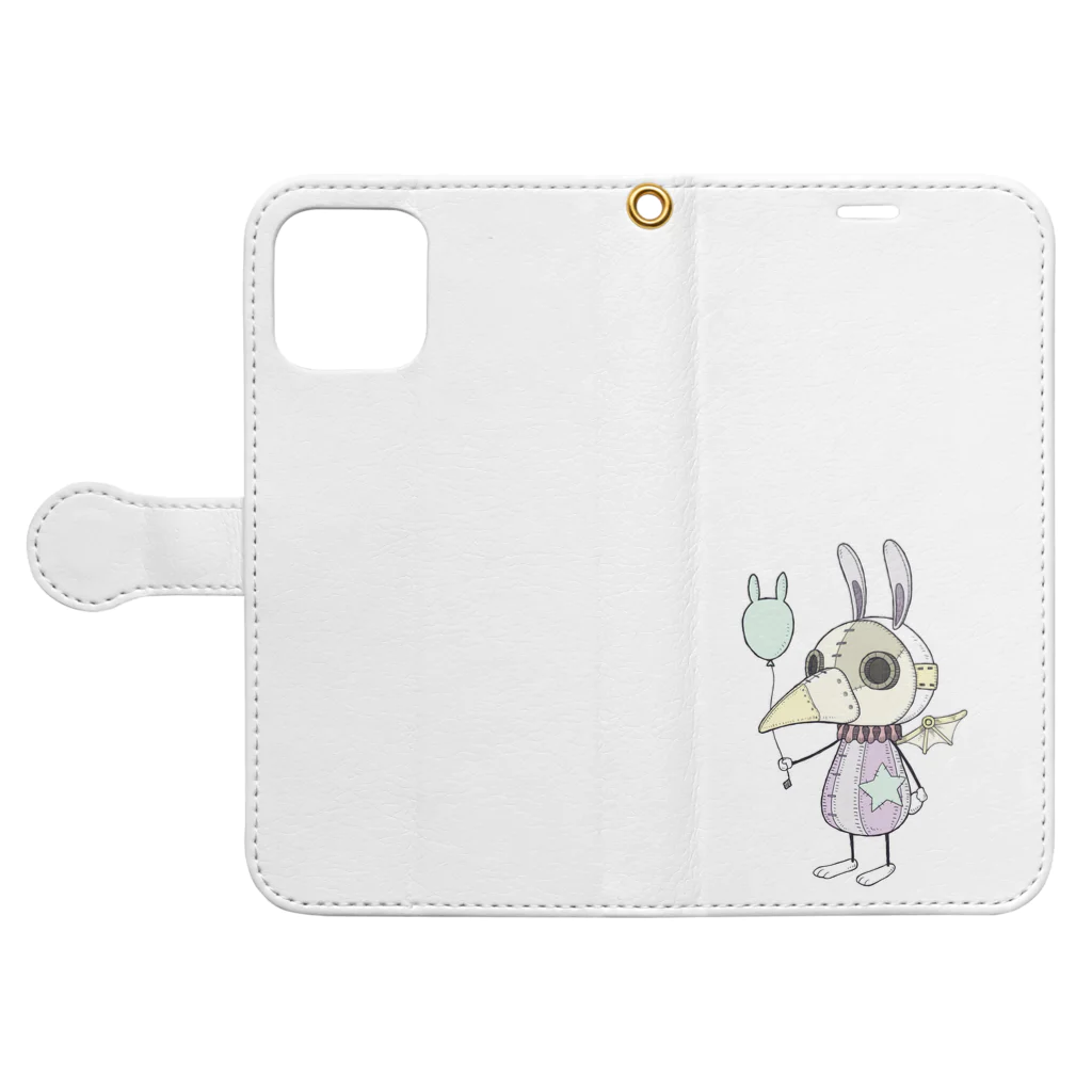 shikA/サビヲシカのスチパンうさぎ(風船) Book-Style Smartphone Case:Opened (outside)