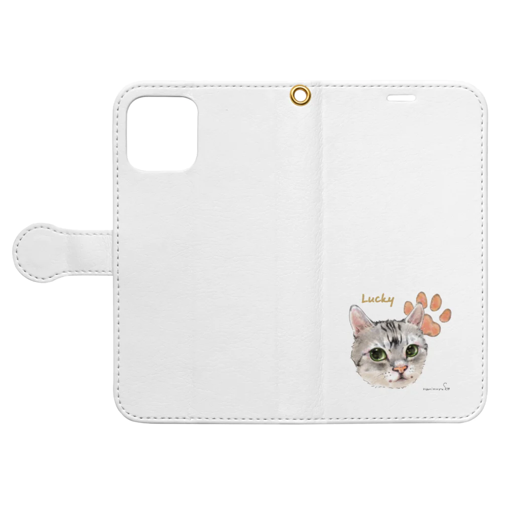 なにぬ猫-YAのうちの子にくきゅうポートレート★Lucky Book-Style Smartphone Case:Opened (outside)