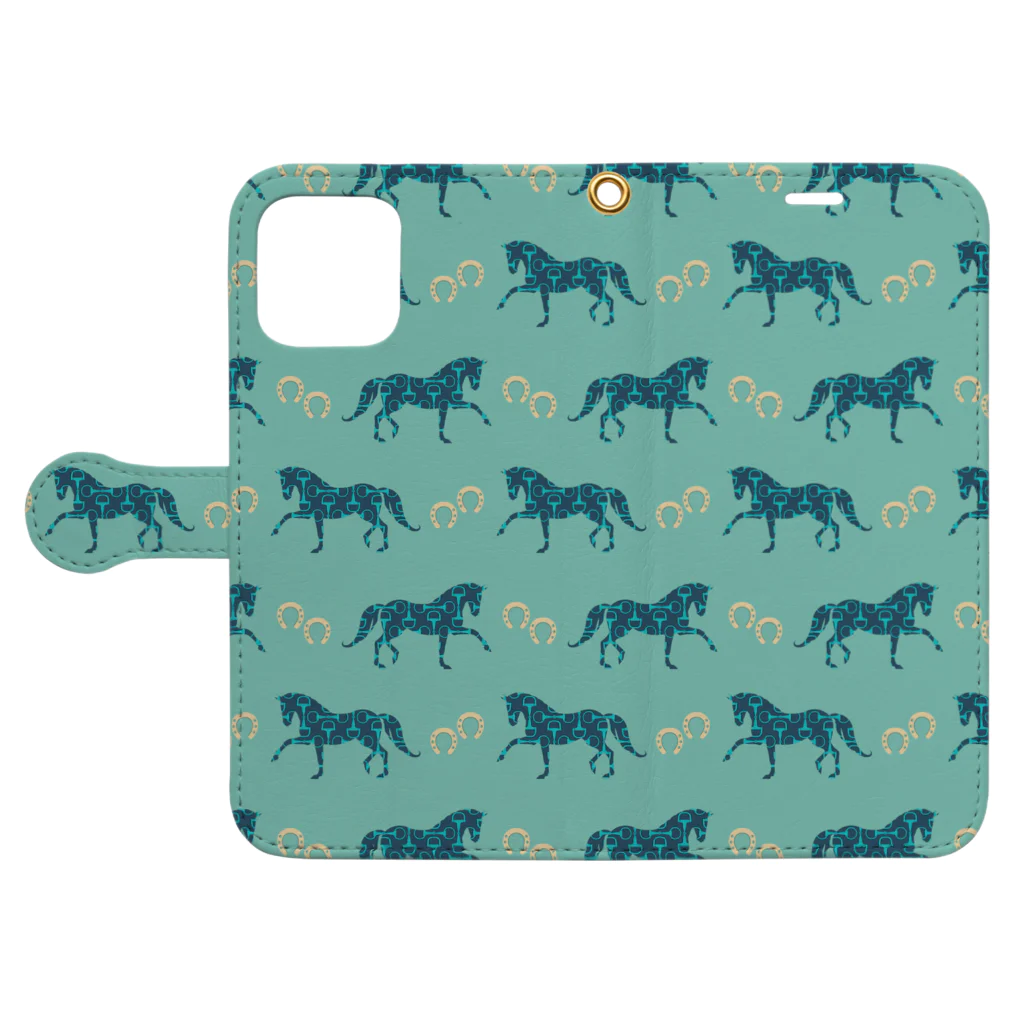 Luca.S.Horse Design ProductsのBlue Horse&Shoes Book-Style Smartphone Case:Opened (outside)