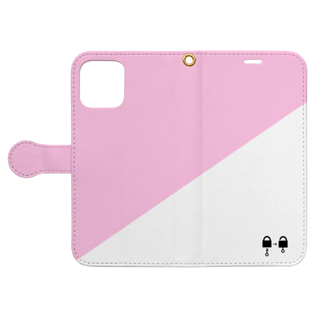 謎はないけど謎解き好きのお店の南京錠スマホケース（ピンク） / padlock smartphone case ( pink ) 手帳型スマホケースを開いた場合(外側)