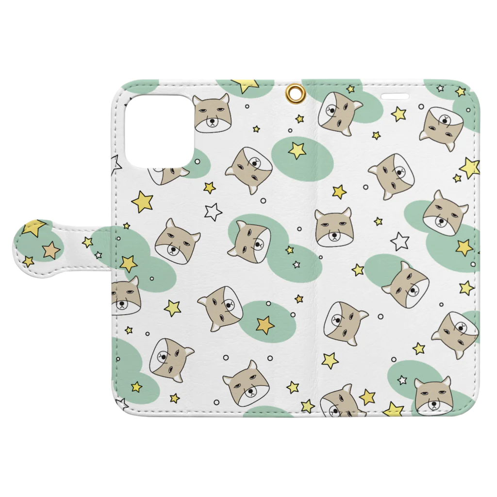 もにゃのチベットスナギツネ　うじゃうじゃ(グリーン) Book-Style Smartphone Case:Opened (outside)