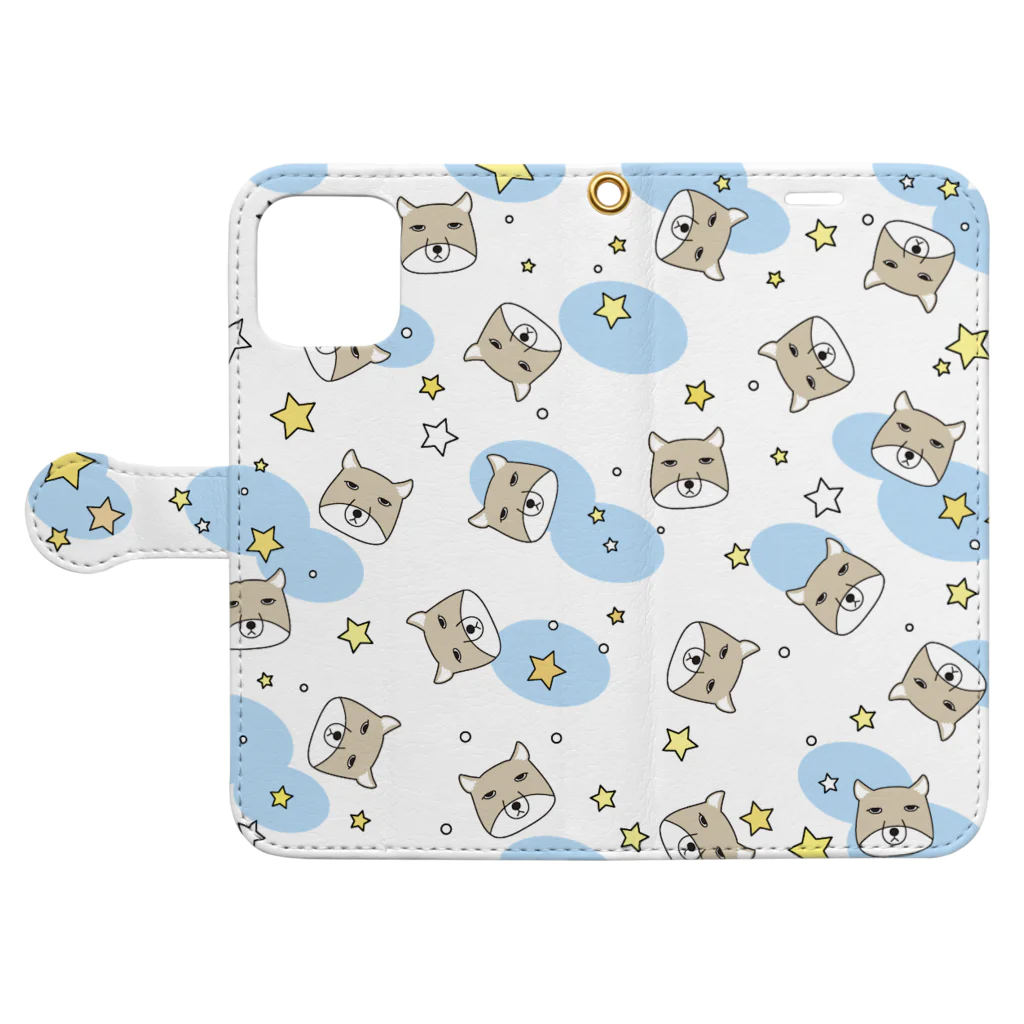 もにゃのチベットスナギツネ　うじゃうじゃ(ブルー) Book-Style Smartphone Case:Opened (outside)