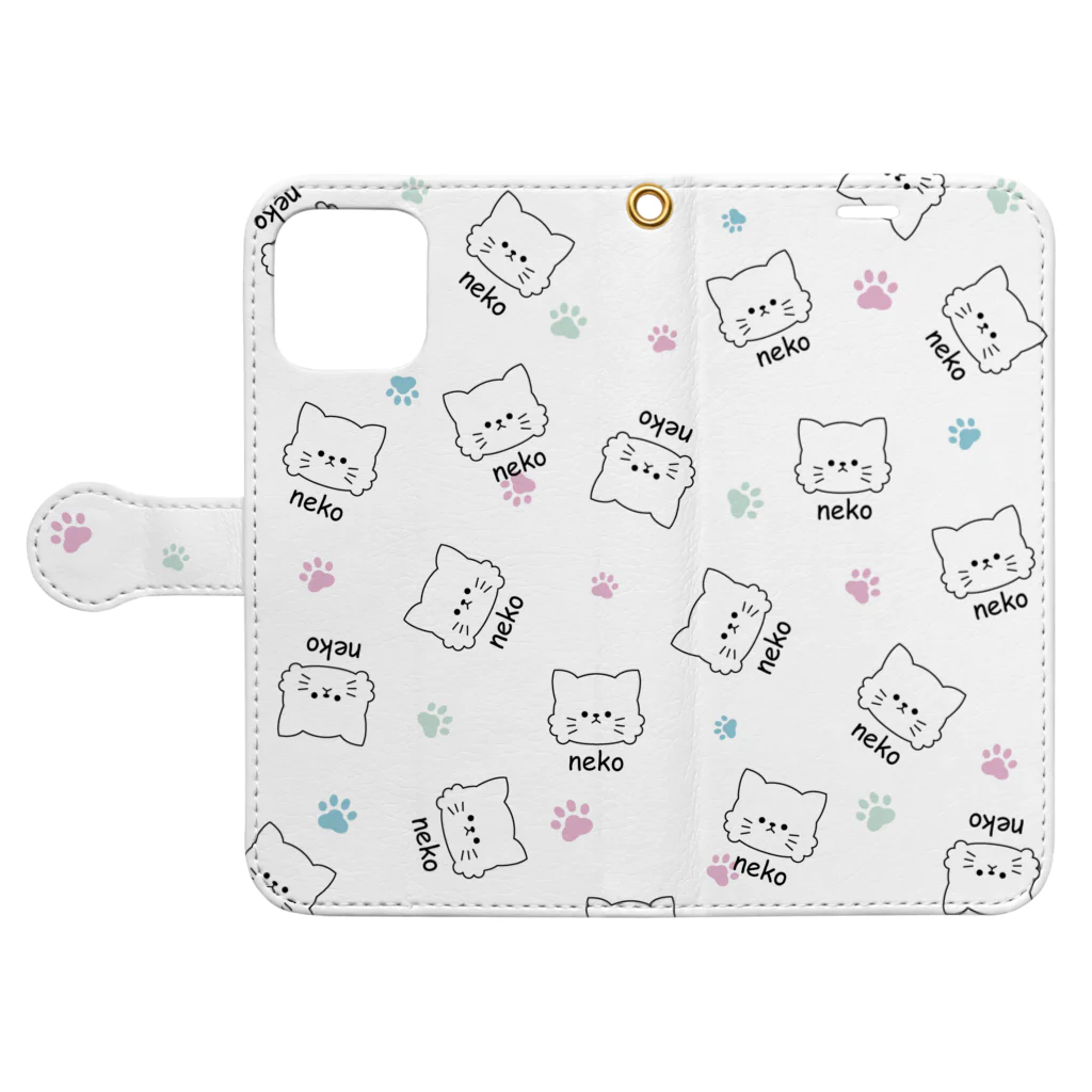 もにゃのneko(カラフル) Book-Style Smartphone Case:Opened (outside)