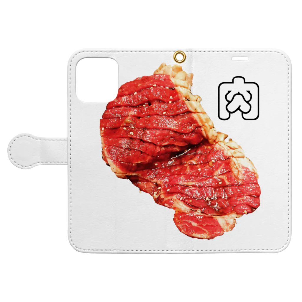 魚肉販売所の生肉肉 Book-Style Smartphone Case:Opened (outside)