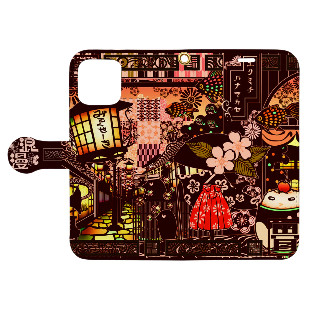 花日和 畳の桜薫る道 Book-Style Smartphone Case:Opened (outside)