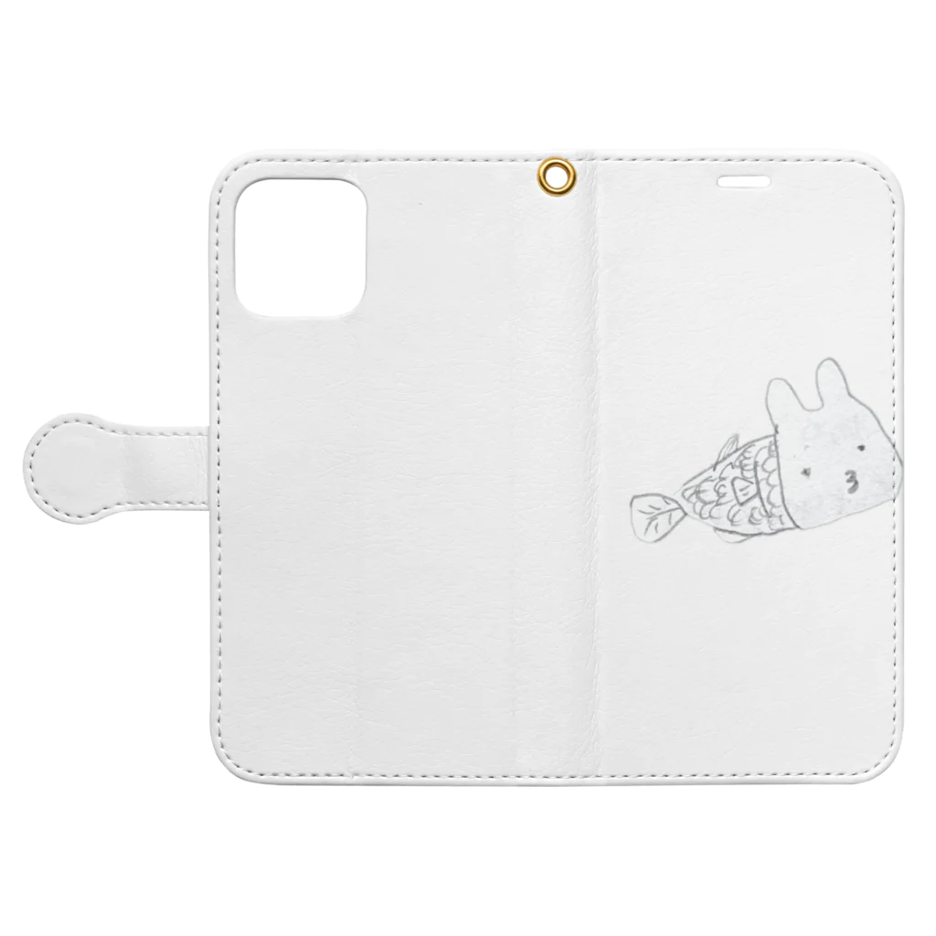 青木エビ店の兎面魚 Book-Style Smartphone Case:Opened (outside)