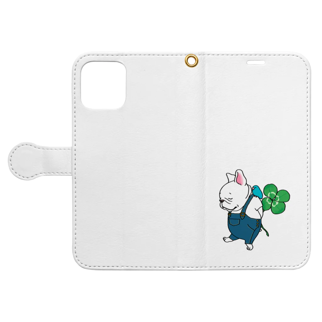 2216studioの幸せを運ぶフレブルちゃん。 Book-Style Smartphone Case:Opened (outside)