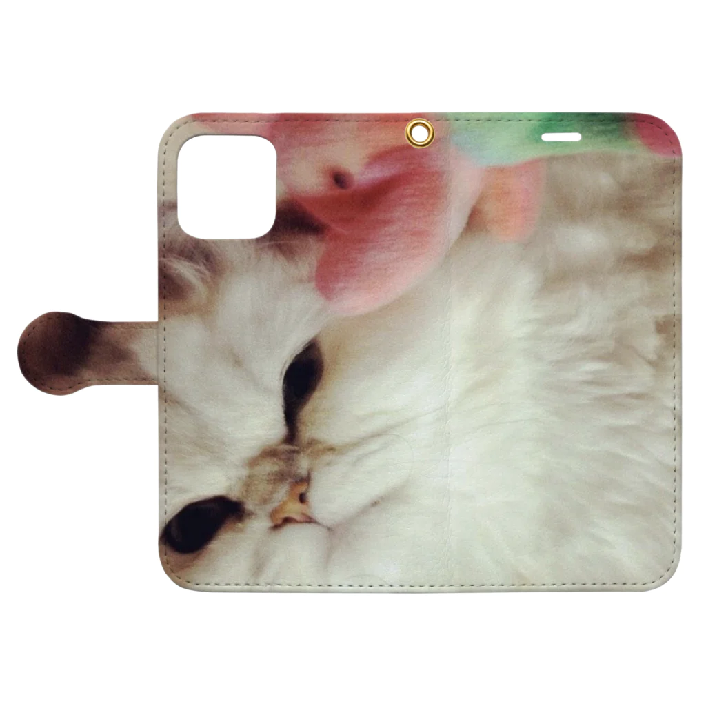 cocoloccoのホワイトキャットとピンクのゾウ Book-Style Smartphone Case:Opened (outside)