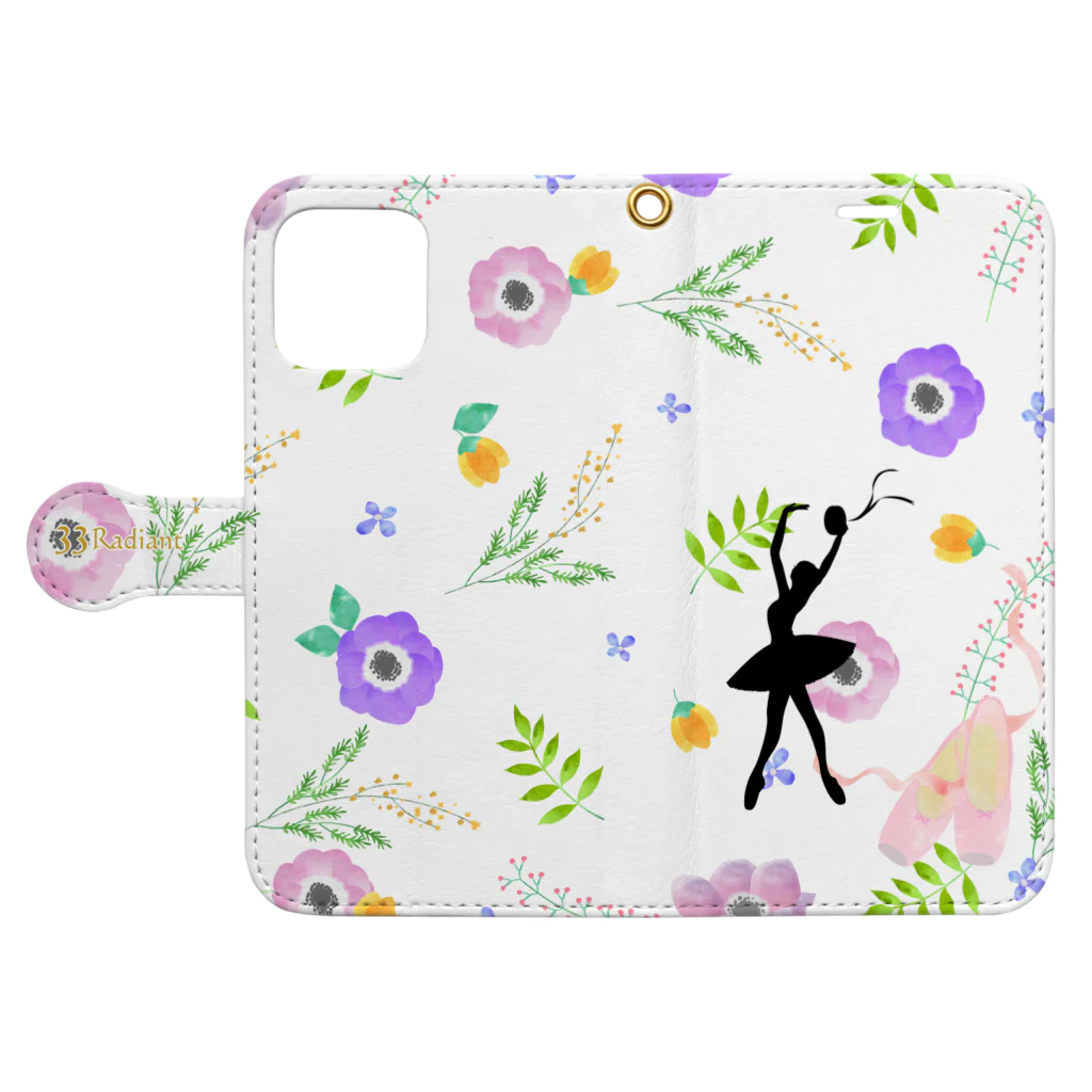 バレエシルエット ballet*pointe_pon*の花柄バレエ３３Radiant(エスメラルダ) Book-Style Smartphone Case:Opened (outside)