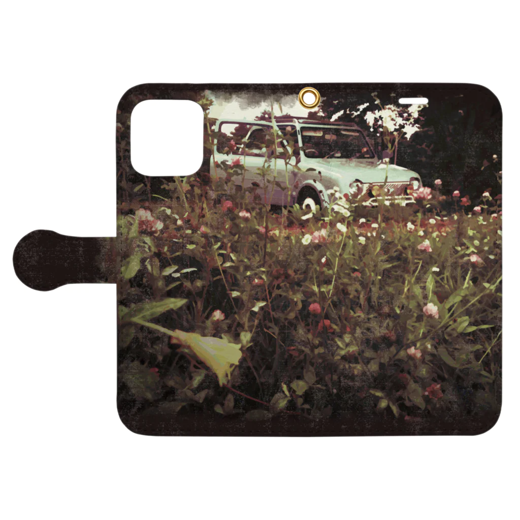 chocochoのむかしの車と花と野原 Book-Style Smartphone Case:Opened (outside)